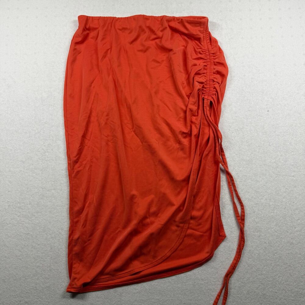 Open Edit Ruched Side Midi Skirt Women’s Medium Orange Pull-On Stretch Skirt
